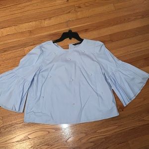 Zara blue pearl blouse
